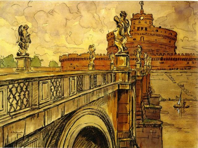 Остроумова-Лебедева А.П.   Мост Святых ангелов. 1911